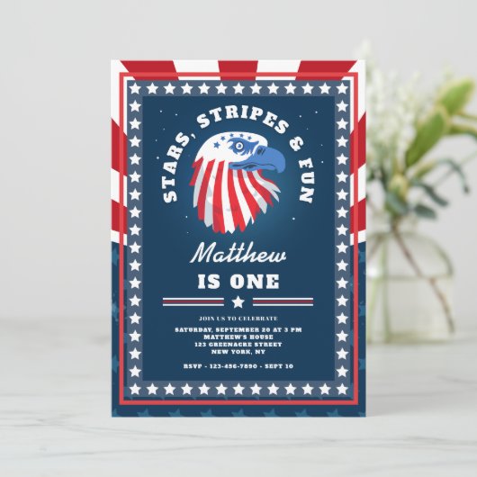 Stars Stripes & Fun All American 1st Verjaardag Kaart (Staand voorkant)