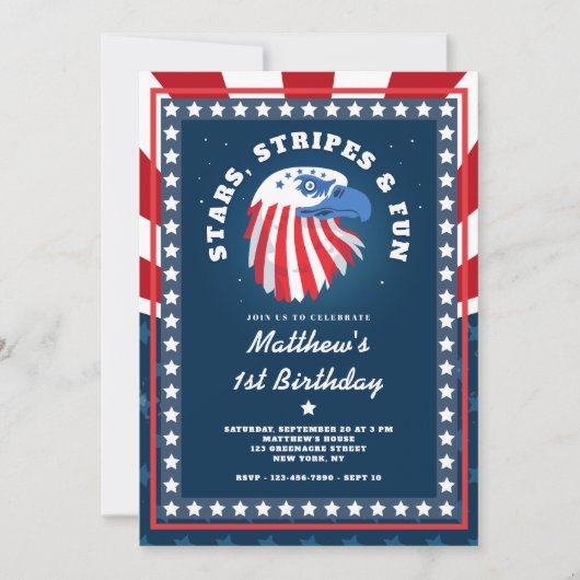 Stars Stripes & Fun All American 1st Verjaardag Kaart (Voorkant)