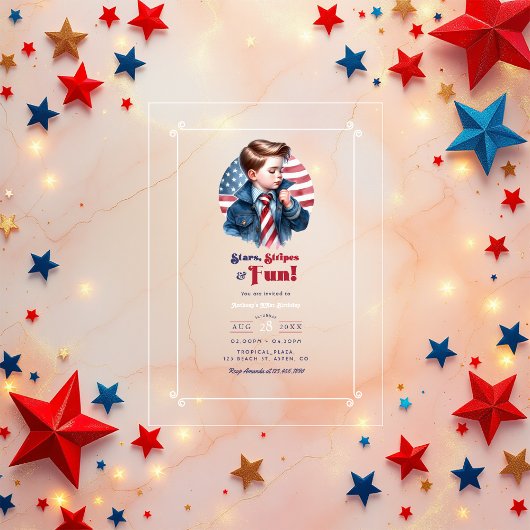 Stars, Stripes & Fun Patriotic Boy Verjaardagsfees Acryl Uitnodigingen