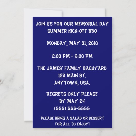 Stars & Stripes Memorial Day Juli 4 Uitnodigingen (Achterkant)