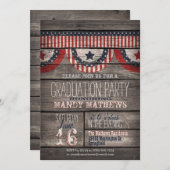 Stars & Stripes op Rustic Wood Graduation Party Kaart (Voorkant / Achterkant)