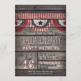 Stars & Stripes op Rustic Wood Graduation Party Kaart