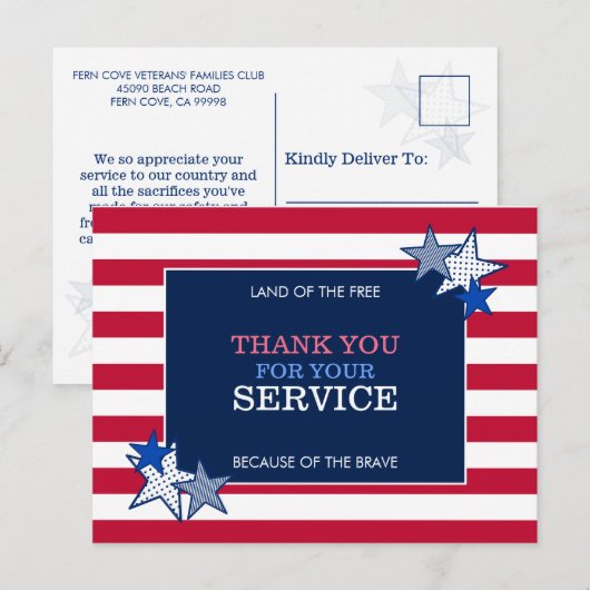Stars Stripes Patriotic Veteran Service Hartelijk  Briefkaart (Voorkant / Achterkant)
