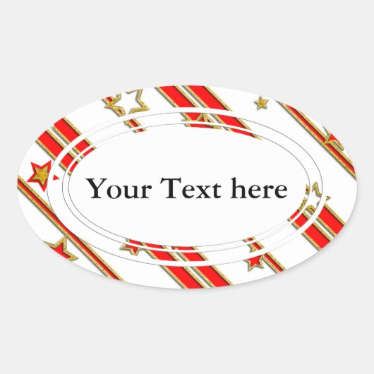 Stars & Stripes Pattern goud rood+ je ideeën Ovale Sticker (Voorkant)