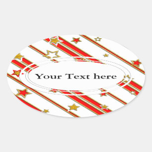 Stars & Stripes Pattern goud rood+ je ideeën Ovale Sticker