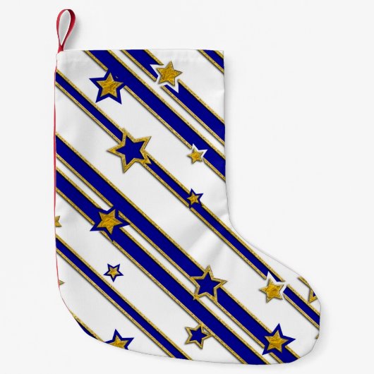 Stars & Stripes Pattern goudblauw + uw ideeën Kleine Kerstsok (Voorkant)