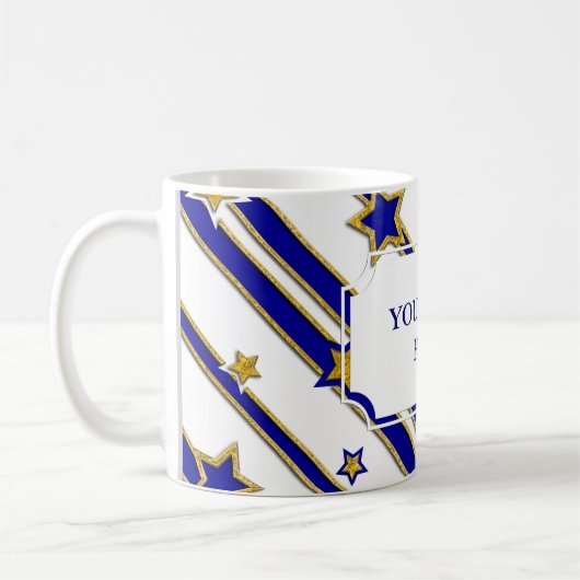 Stars & Stripes Pattern goudblauw + uw ideeën Koffiemok (Links)