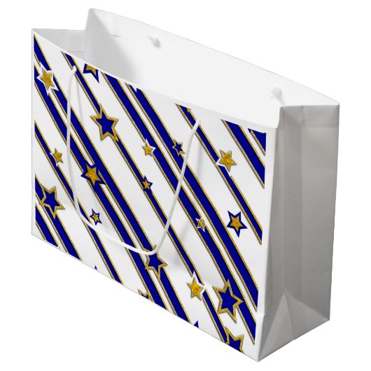 Stars & Stripes Pattern goudblauw + uw ideeën Large Cadeautasje (Voorkant Gekanteld)