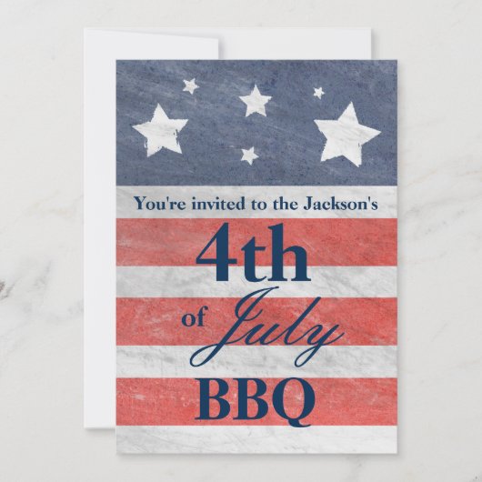 Stars & Stripes Rood Wit Blauw 4 juli uitnodiging (Voorkant)