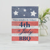 Stars & Stripes Rood Wit Blauw 4 juli uitnodiging (Staand voorkant)