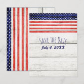 Stars Stripes Rustic Wood Patriotic Save the Date Aankondigingskaart (Voorkant / Achterkant)