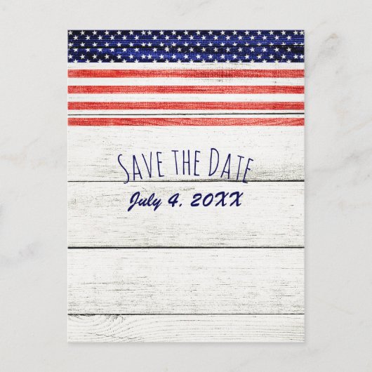 Stars Stripes Rustic Wood Patriotic Save the Date Aankondigingskaart (Voorkant)
