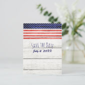Stars Stripes Rustic Wood Patriotic Save the Date Aankondigingskaart (Staand voorkant)