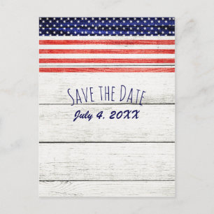 Stars Stripes Rustic Wood Patriottische Bewaar de  Aankondigingskaart