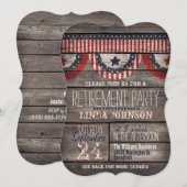 Stars & Stripes Rustiek Hout Retirement Party Kaart (Voorkant / Achterkant)