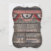 Stars & Stripes Rustiek Hout Sweet 16 Party Kaart (Voorkant)