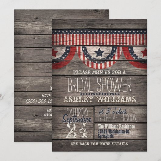 Stars & Stripes; Rustiek Hout Vrijgezellenfeest Kaart (Voorkant / Achterkant)