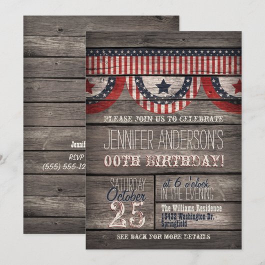 Stars & Stripes, rustieke volwassen tienerverjaard Kaart (Voorkant / Achterkant)