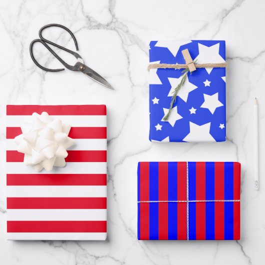 Stars & Stripes Set van 3 Inpakpapier Vel (Voorkant)