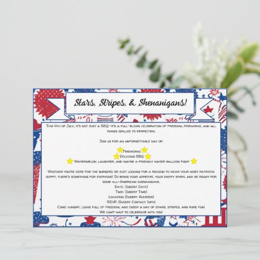 Stars, Stripes & Shenanigans Uitnodiging (Staand voorkant)