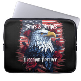 Stars & Stripes USA Vlag Kale Adelaar met Rozen Laptop Sleeve