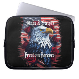 Stars & Stripes Vlag van de VS Steelaar met Rozen  Laptop Sleeve