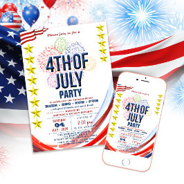 Stars & Stripes Vuurwerk 4 Juli BBQ Feest Kaart
