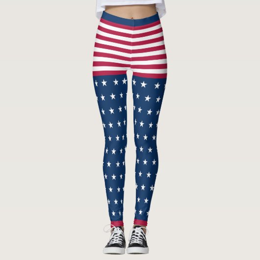 Stars & Stripes White Red Blue Leggings (Voorkant)