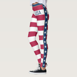 Stars & Stripes White Red Blue USA Leggings