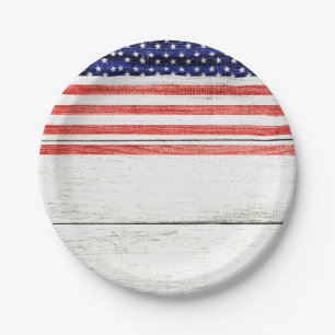 Stars & Stripes Witte Rustieke Houten Patriottisch Papieren Bordje