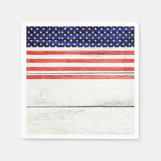 Stars & Stripes Witte Rustieke Houten Patriottisch Servetten (Voorkant)
