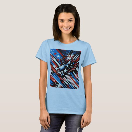 Stars & Stripes zweven de Amerikaanse adelaar T-shirt (Voorkant volledig)