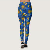 Stars Sun Moon Celestial Pattern Blue Gold Leggings (Achterkant)