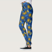 Stars Sun Moon Celestial Pattern Blue Gold Leggings (Links)