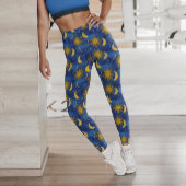 Stars Sun Moon Celestial Pattern Blue Gold Leggings