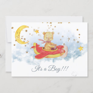 *~* Stars Teddy Bear Red Plane Baby Shower Kaart