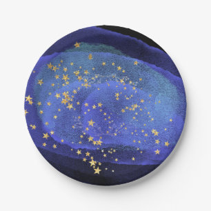 Stars van de abstracte Waterverf Cobalt Blue Navy  Papieren Bordje