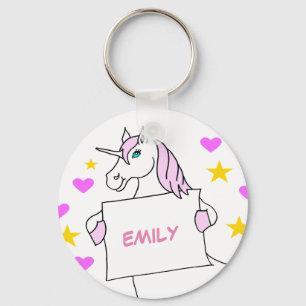 Stars van de Cute Unicorn en  Roze Harten Sleutelhanger