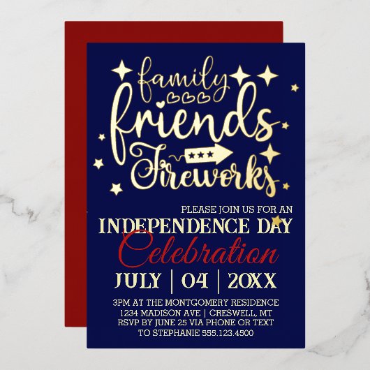 Stars vierde van juli folie uitnodiging (Voorkant / Achterkant)