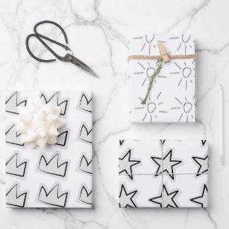 Stars Wrapping Paper Flat Sheet Set of 3