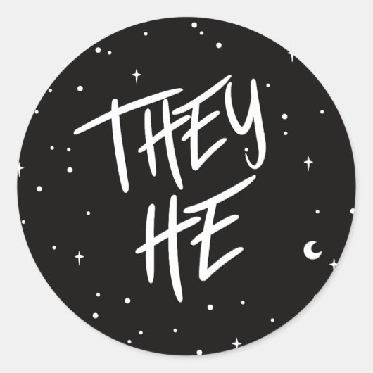 Stars ze/He Pronouns Ronde Sticker (Voorkant)