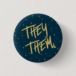 Stars Ze /Them Pronouns in Navy and Gold Ronde Button 3,2 Cm