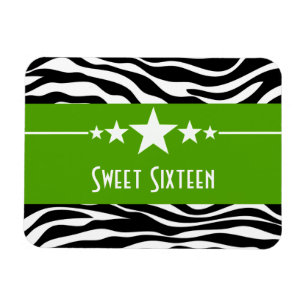 Stars Zebra Print Sweet 16 Magnet, Green Magneet