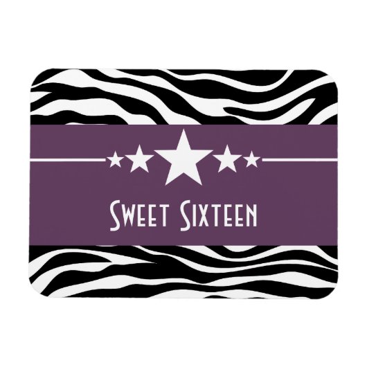 Stars Zebra Print Sweet 16 Magnet, Paars Magneet (Horizontaal)