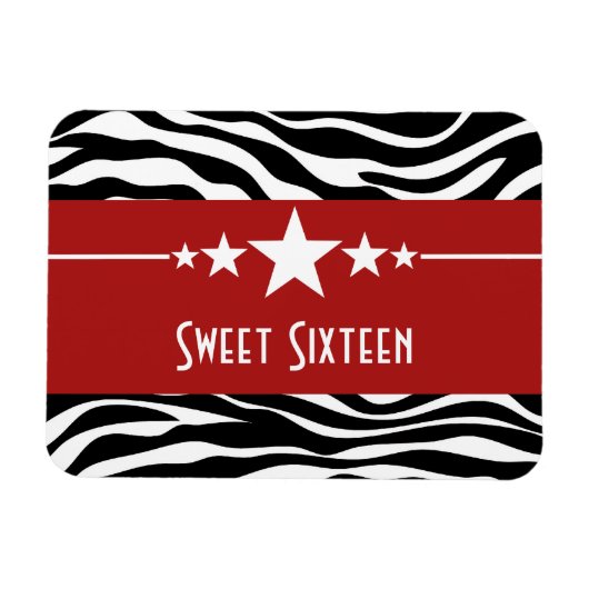 Stars Zebra Print Sweet 16 Magnet, Red Magneet (Horizontaal)