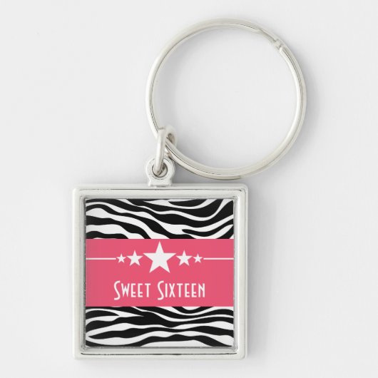 Stars Zebra Print Sweet 16 Sleutelhanger, Roze Sleutelhanger (Voorkant)