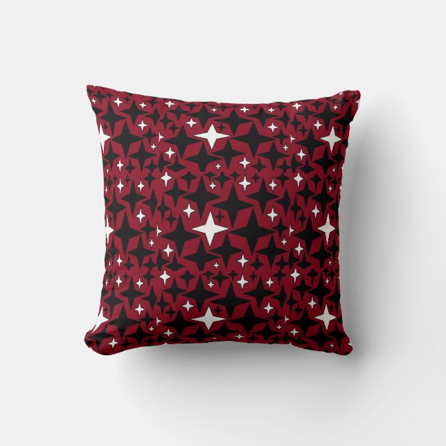Stars zwart in wit met rode achtergrond kussen (Voorkant)