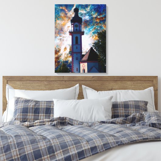 Starscape - Nebula en Tower Canvas Afdruk (Insitu (Slaapkamer))