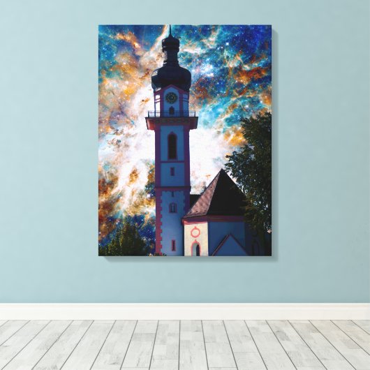 Starscape - Nebula en Tower Canvas Afdruk (Insitu (Houten vloer))