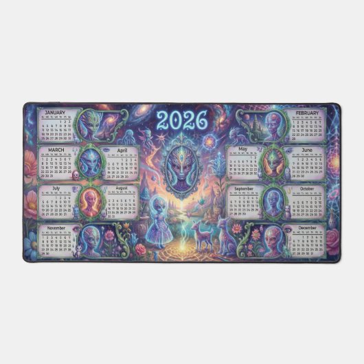 Starseed Sanctuary Psychedelic Alien 2026 Calendar Bureaumat (Voorkant)